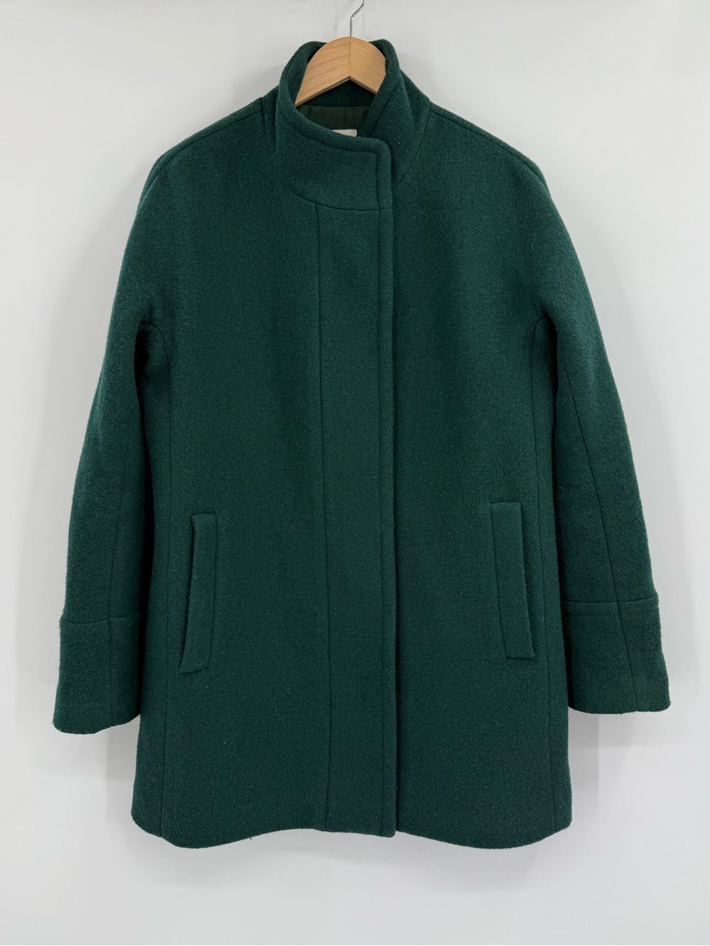 J.Crew Wool Blend Stand Collar Zip Front City Coat | Dark Forest | 8